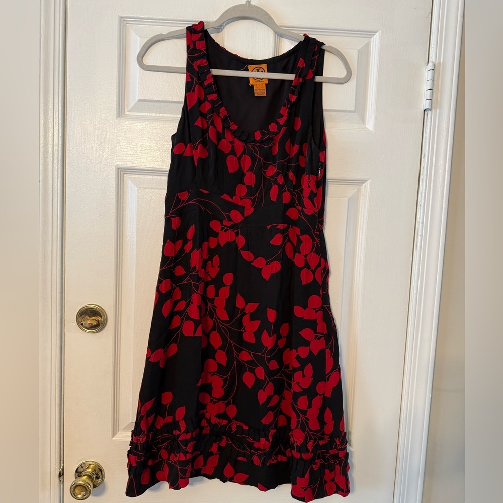 Tory Burch Black Dress with Red Leaf Print
